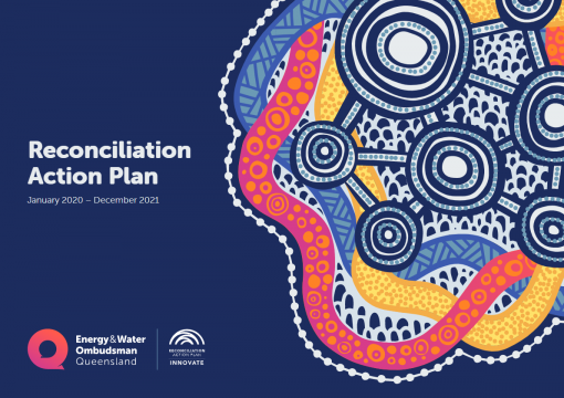 The cover of the 2020-2021 reconciliation action plan - title and aboriginal motif on purple background